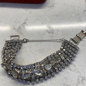 Vintage rhinestone bracelet with safety chain